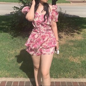 Pink flowered romper